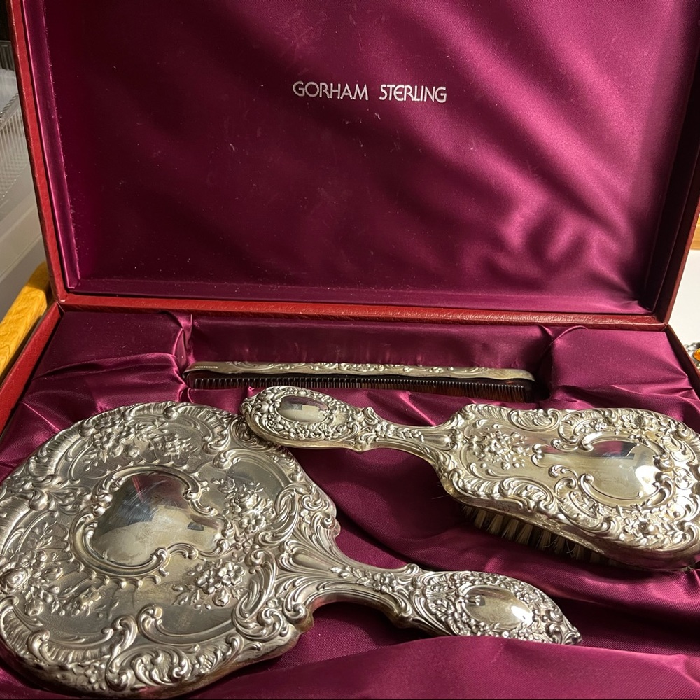 Vintage Gorham 925 Sterling 3-piece Vanity Set